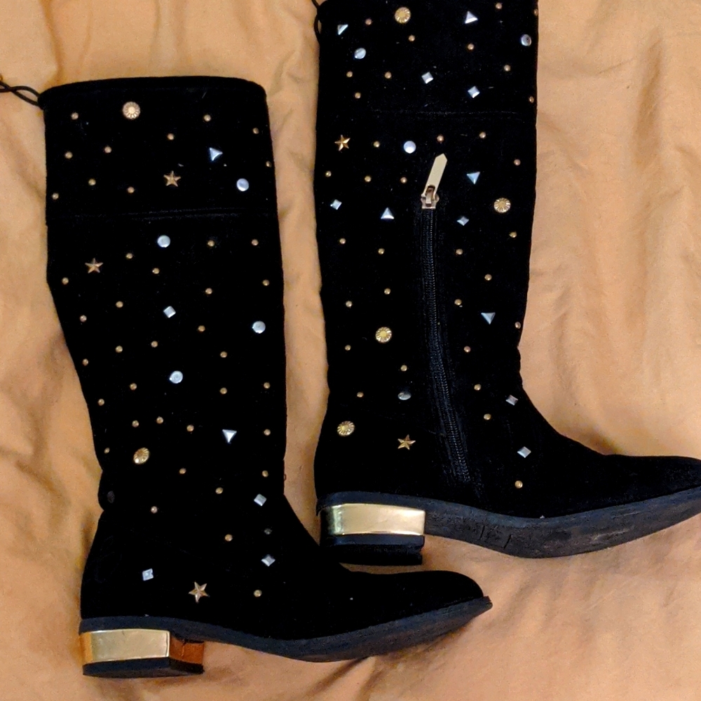 Girls black boots size 13 Black, gold and silver